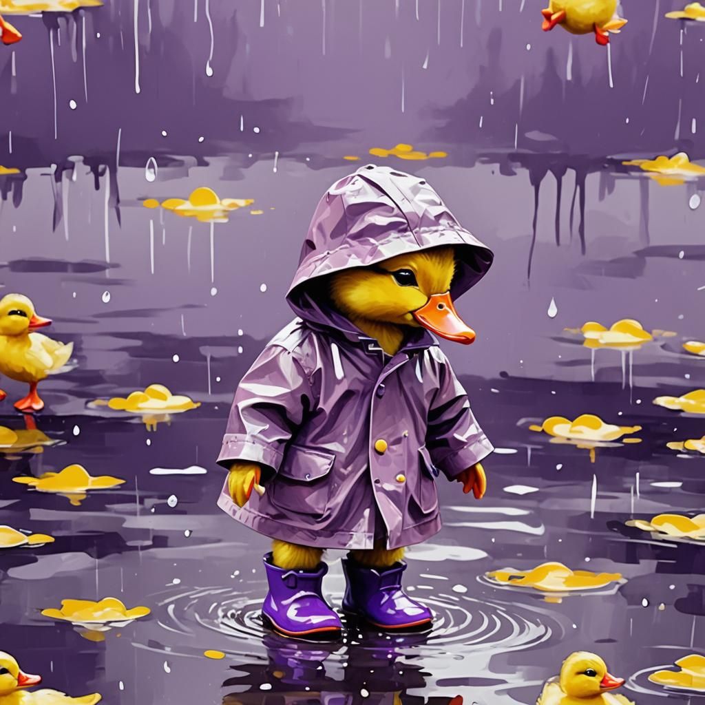 Duckling in Raincoat: Abstract Art with Fine Details