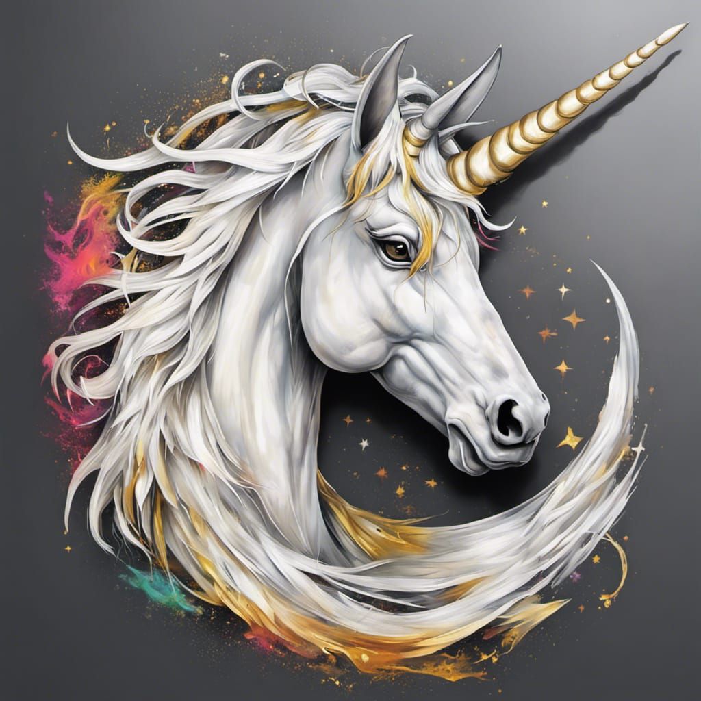 Graffiti Art of a Wild Unicorn with Silver Mane