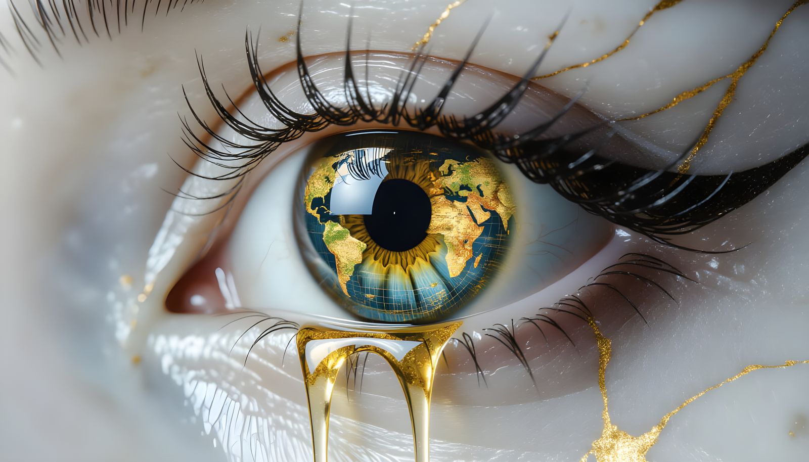 Hyper-Realistic Eye with Gilded World Map Iris