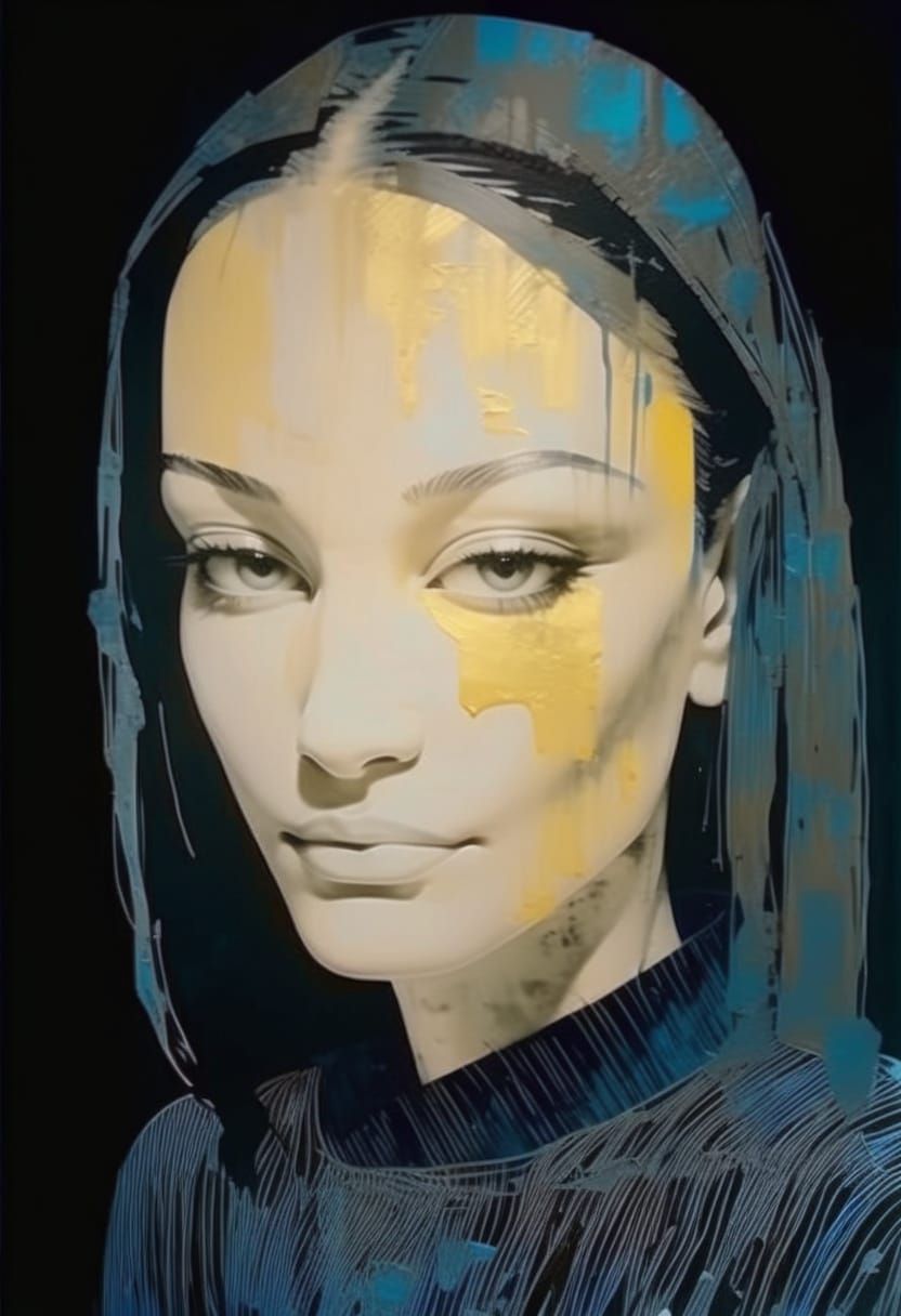 Elegant Goth Girl Portrait in High Contrast Impasto Style