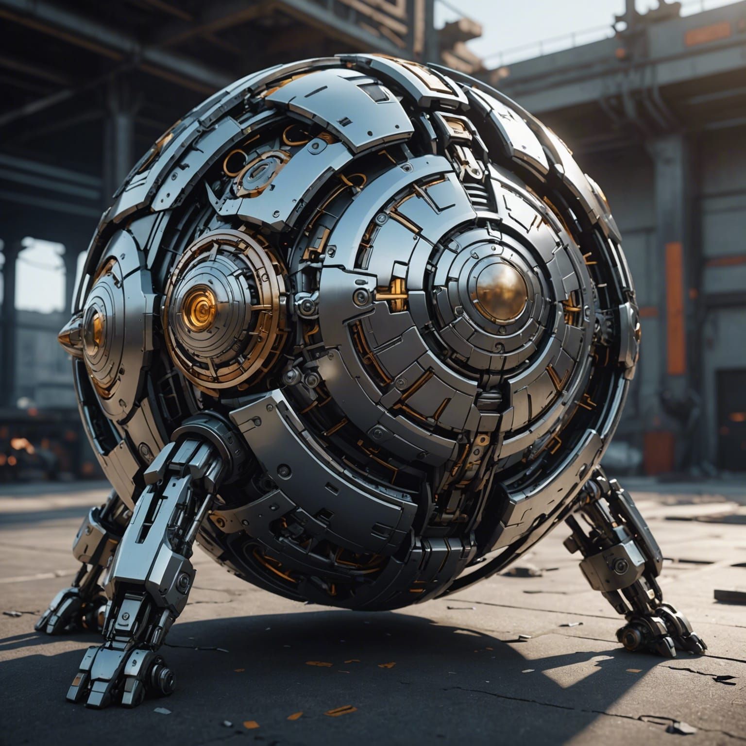 Injured Sci-Fi Sphere with Intricate Mech Details