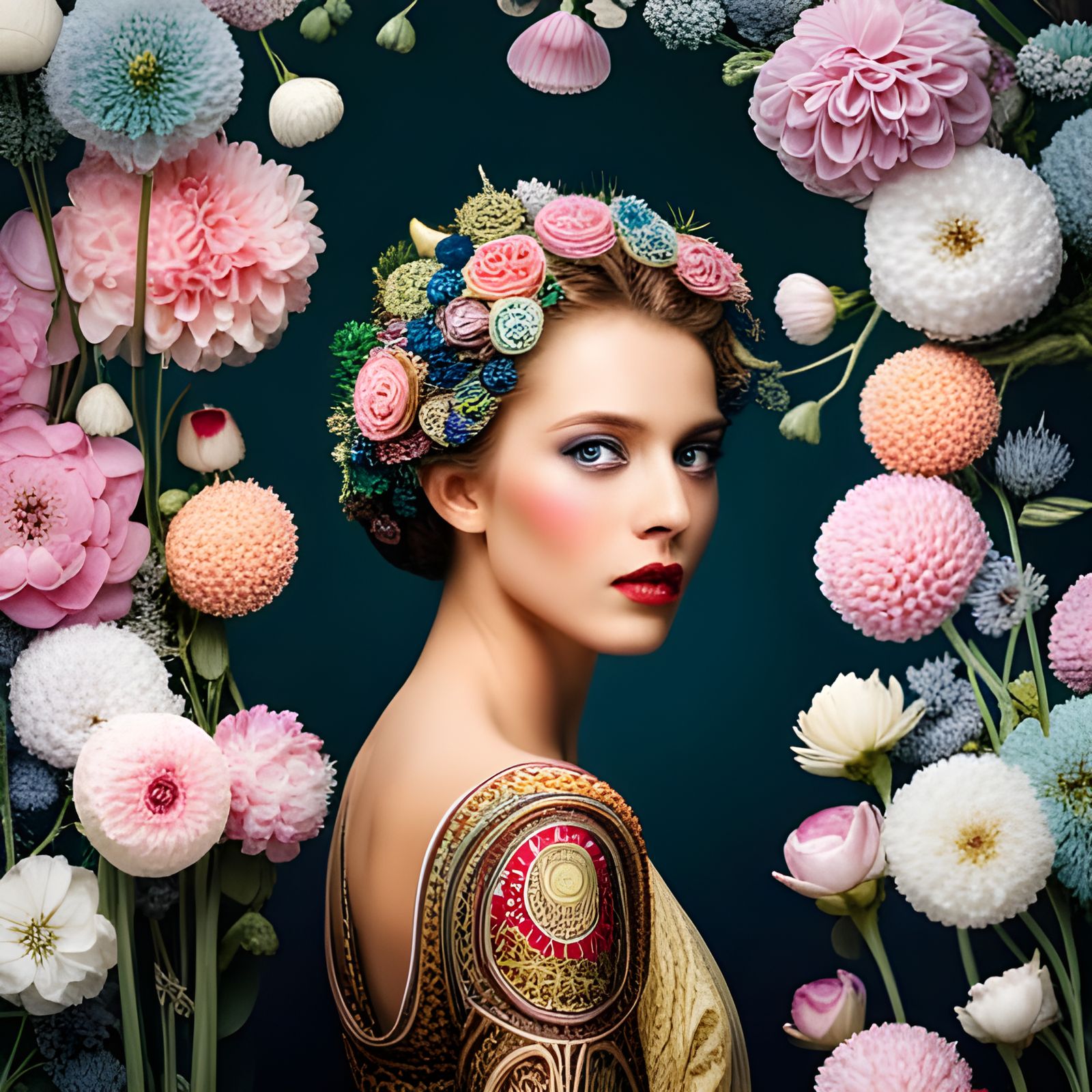 Ethereal Celestial Woman in Floral Armor