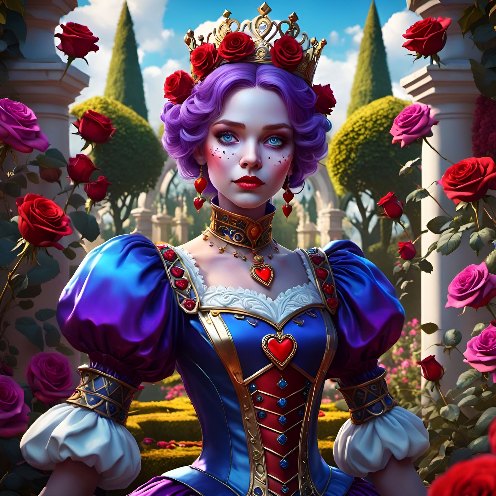 Queen of Hearts in Rose Garden: Dark Fantasy Art