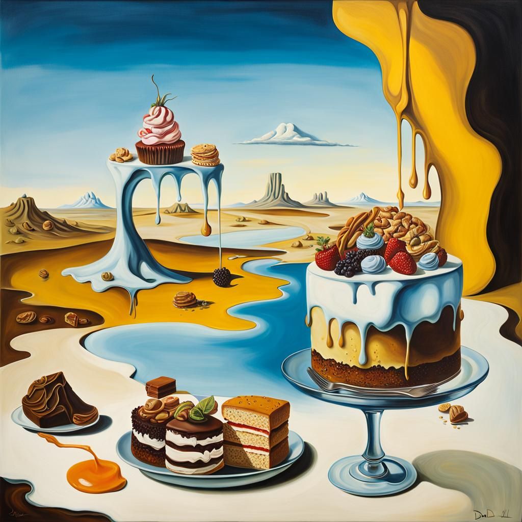 desserts & stressed surrealism Salvador Dali matte background melting oil on canvas