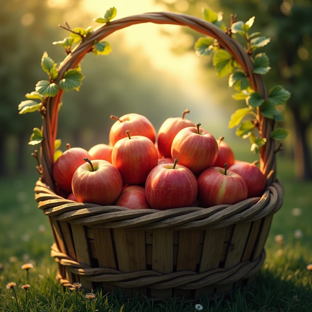 Orchard Basket of Apples in Hyperrealistic Style