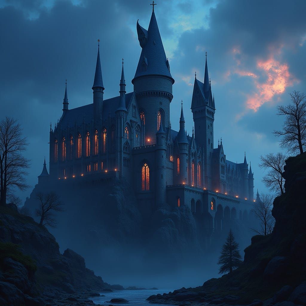 Gothic Castle in a Mystical Twilight Realm