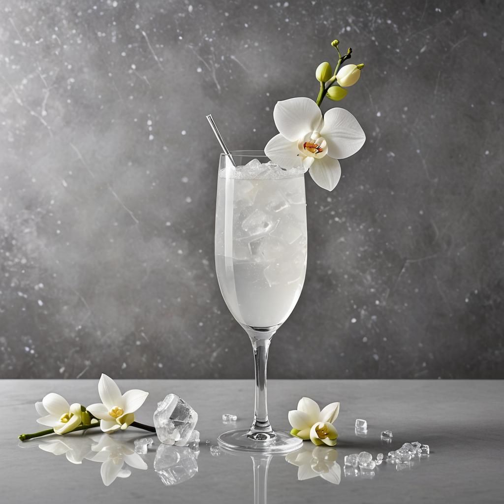 Elegant White Cocktail with Orchid Garnish