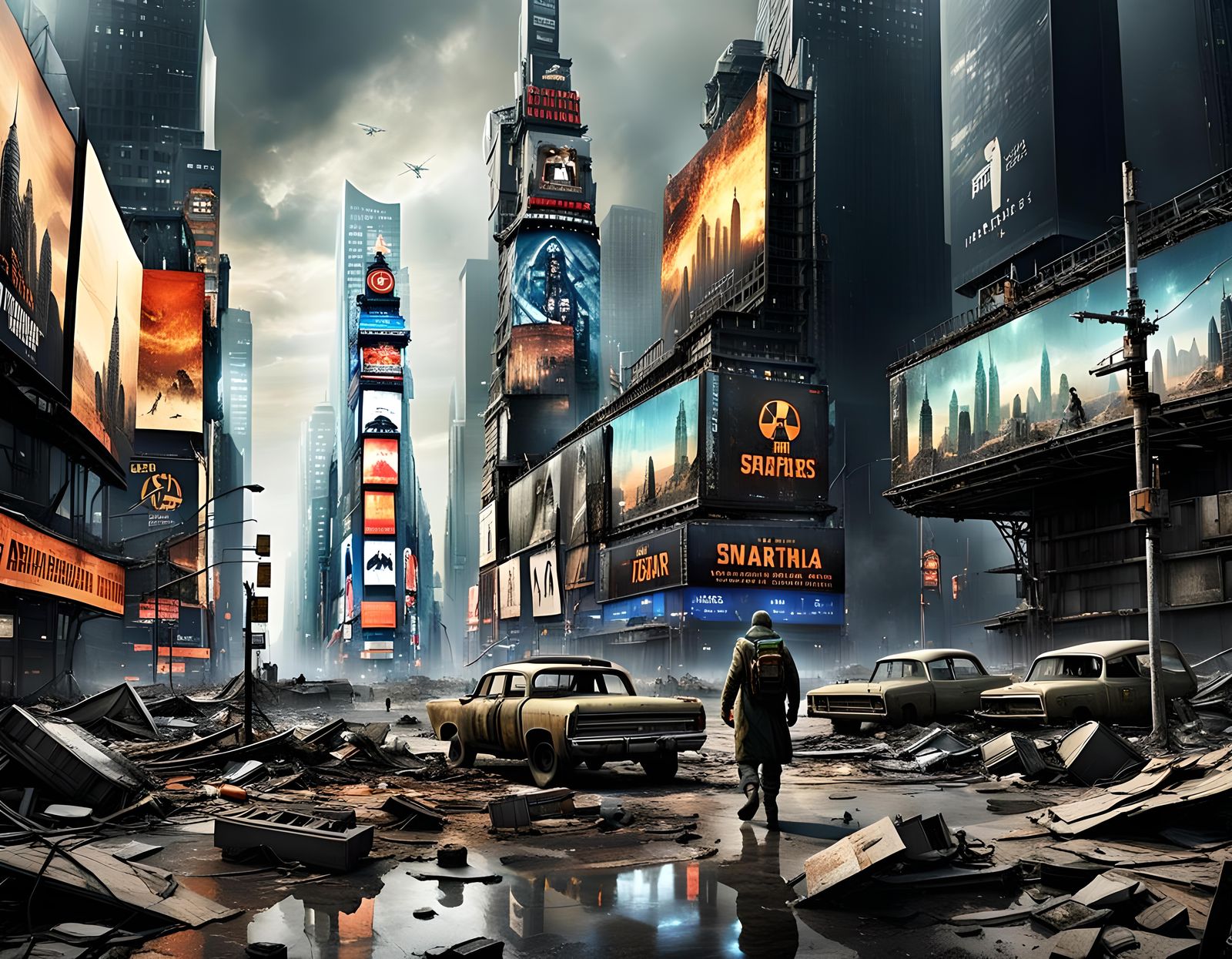 Post-Apocalyptic Times Square After Nuclear Attack