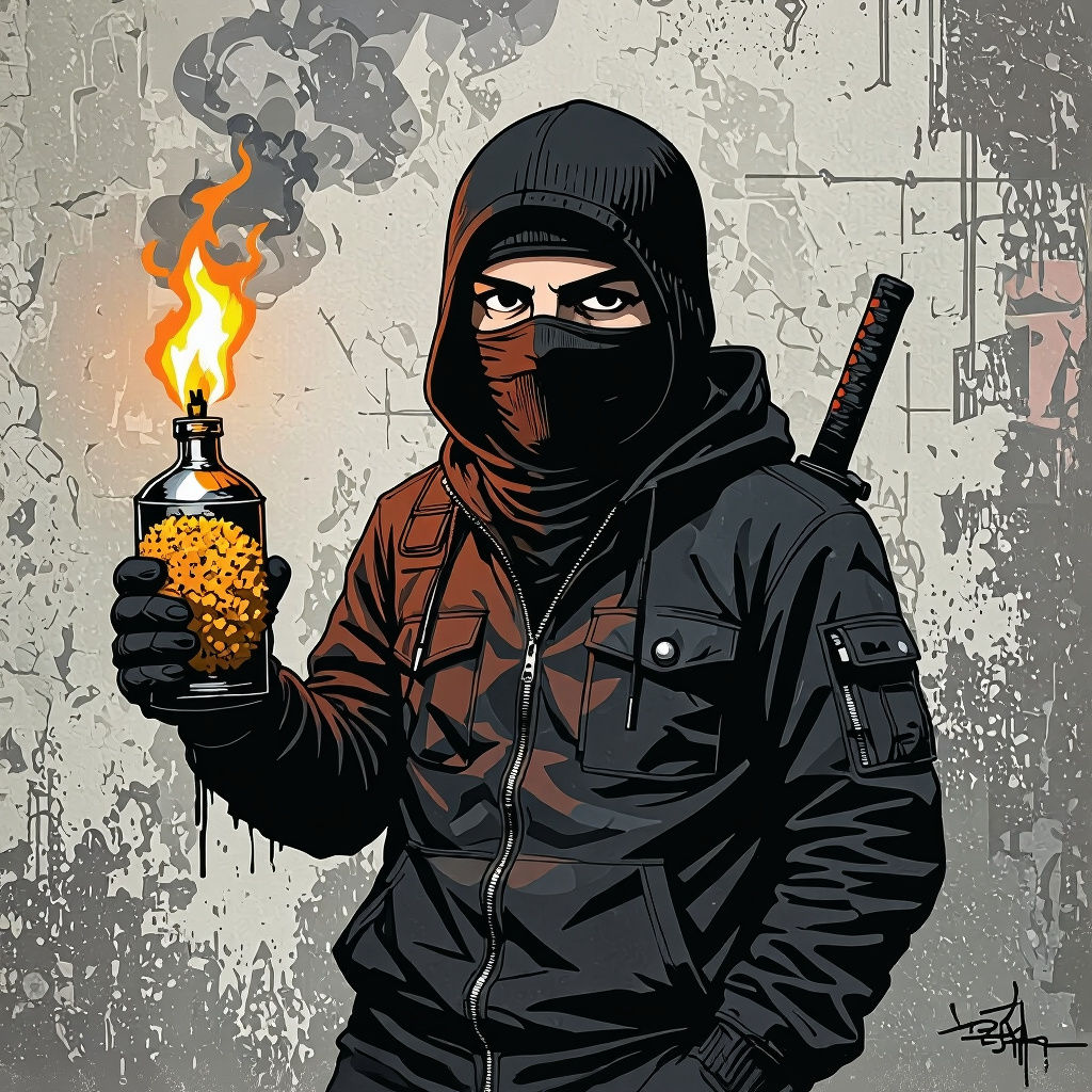 Falafel Anarchist in Cyberpunk Street Art Style