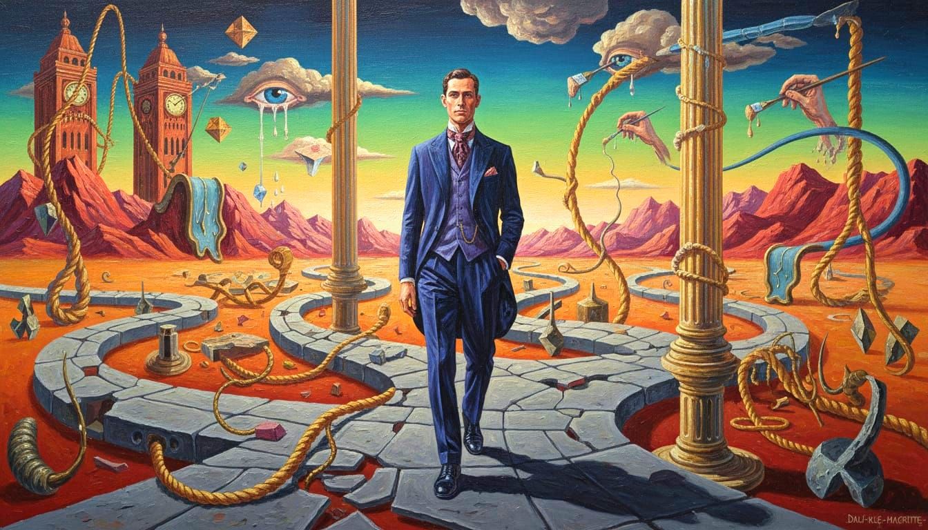Handsome Man on Endless Surreal Pathways