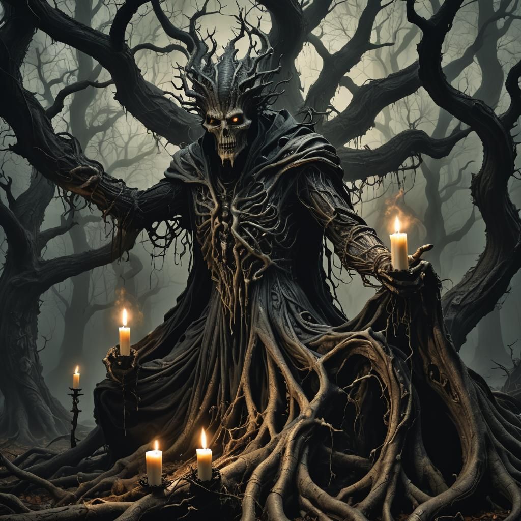 Wicked Sorcerer Casting Spell in Dark Fantasy Style