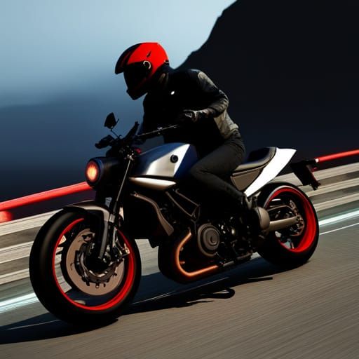 Motorbike Rider at Night in Storm