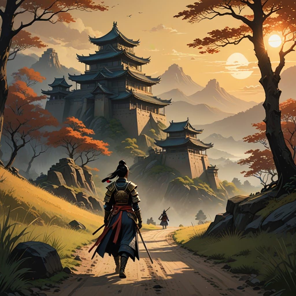 Epic Fantasy Samurai Warrior in Golden Hour