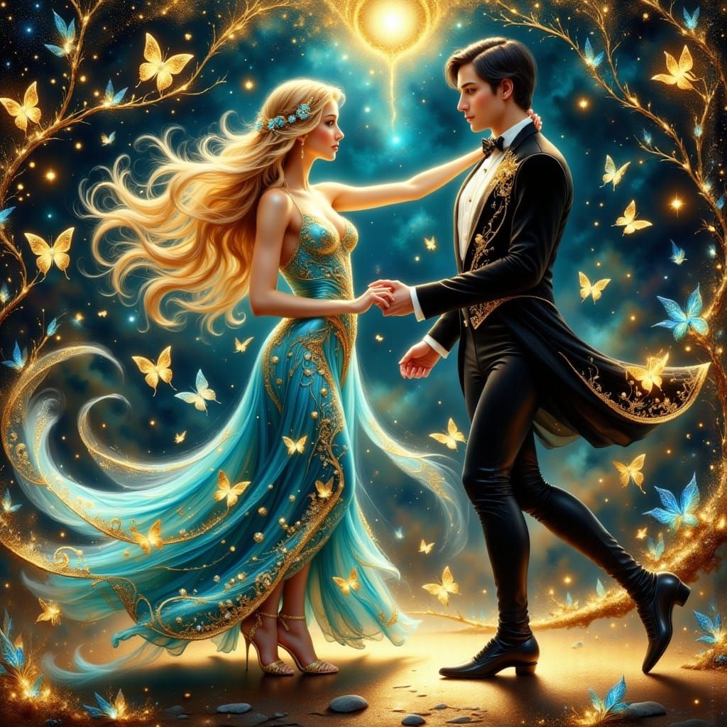 Elegant Couple Dancing in Dreamlike World