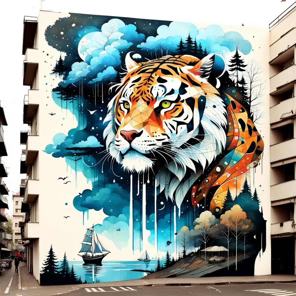 Stunning 3D Street Art with Galaxy and Tiger