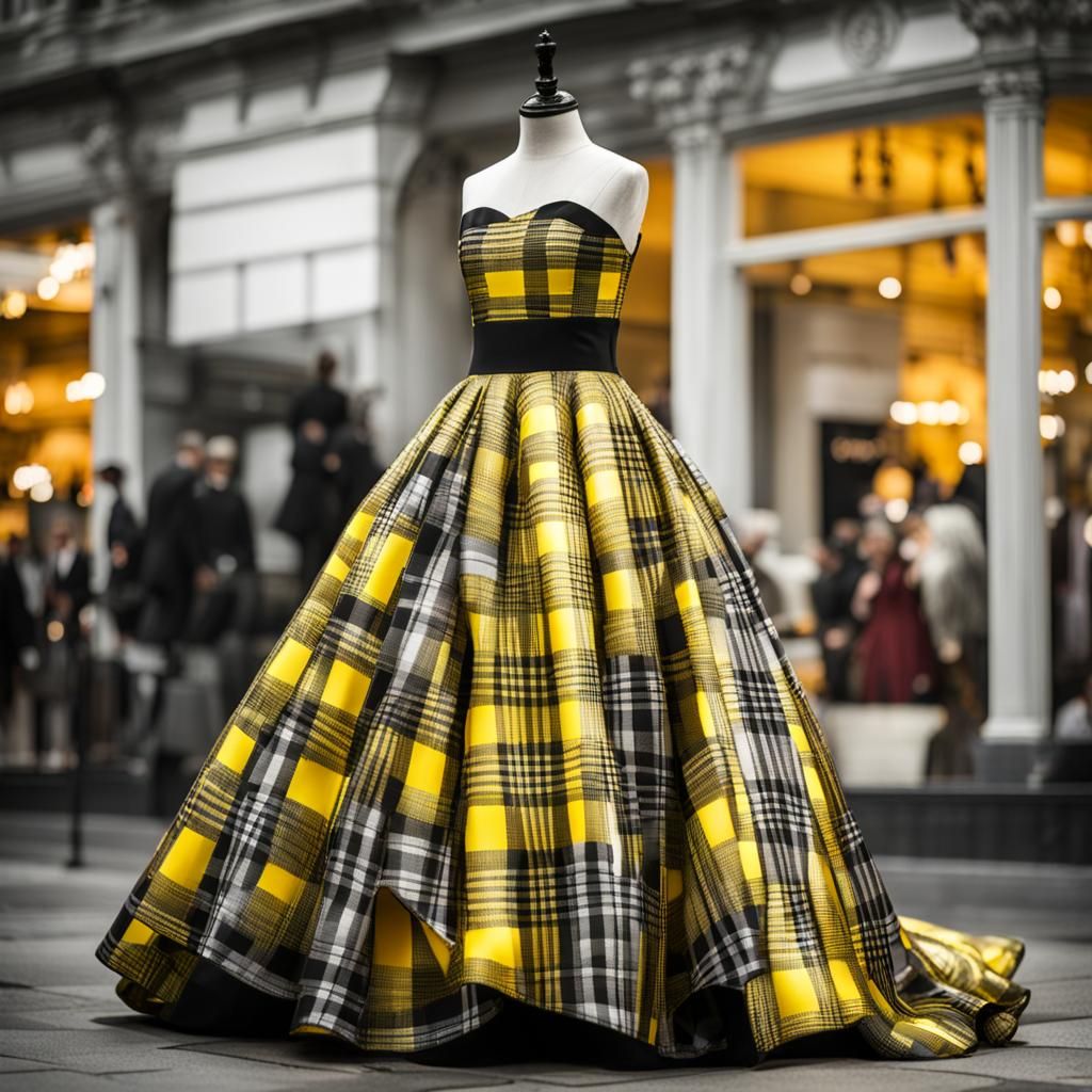 Neon Golden Plaid Ballgown Display, Professional Photography