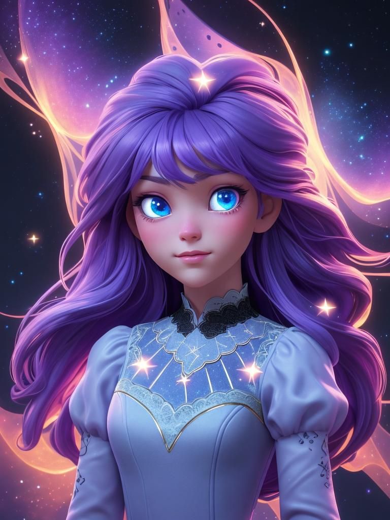 Purple-Haired Girl Portrait in Dreamy Digital Art Style