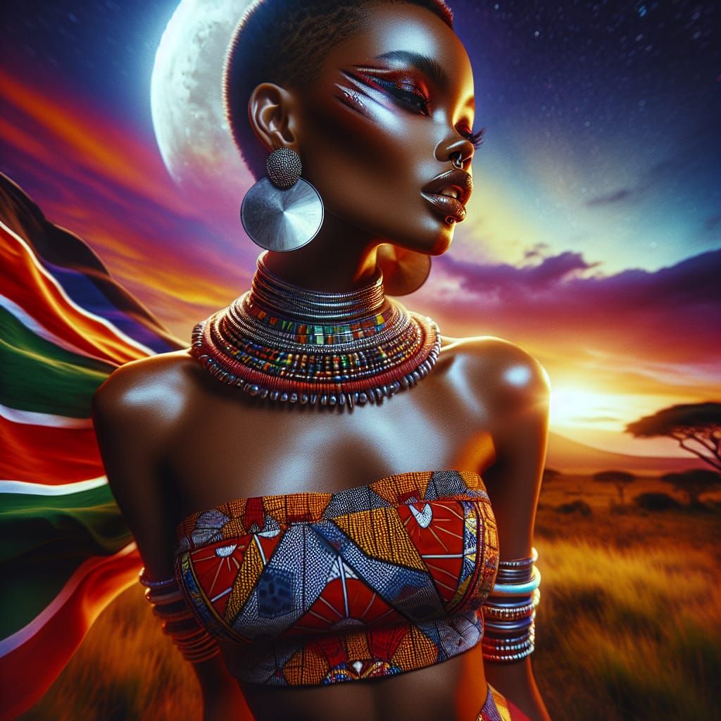 Kenyan Moon Goddess Arawa in Hyperrealistic Style