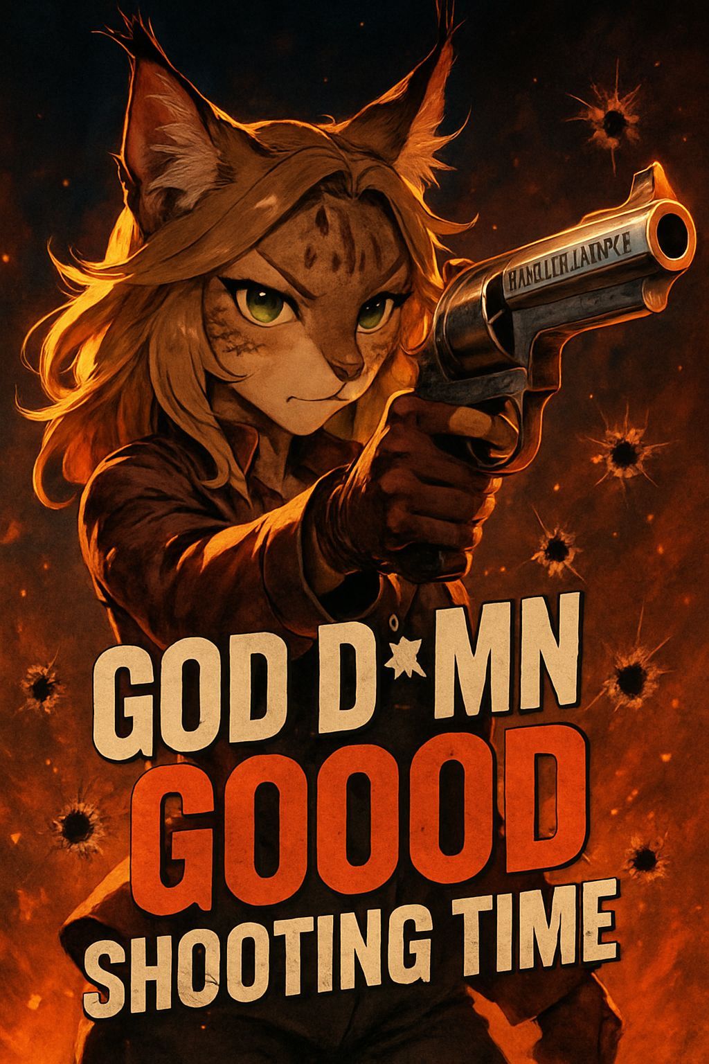 Anthropomorphic Lynx Girl Demolishes Movie Poster with Gunfi...