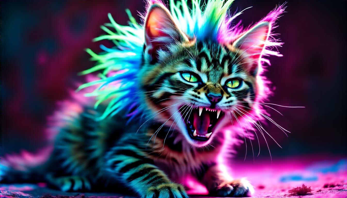 Psychedelic Punk Kitten with Ultraviolet Mohawk