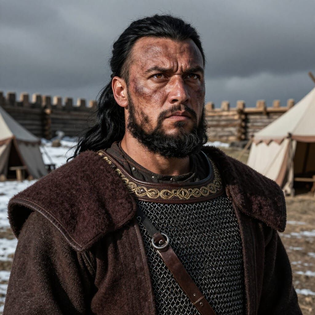 Photorealistic Portrait of a Hunnish-Roman Frontier Commande...