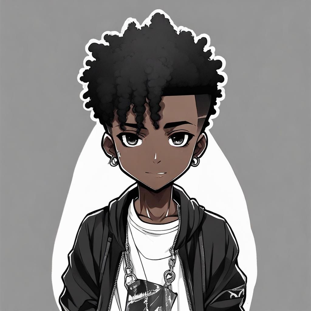 Cute Black Manga Boy Baddie Illustration