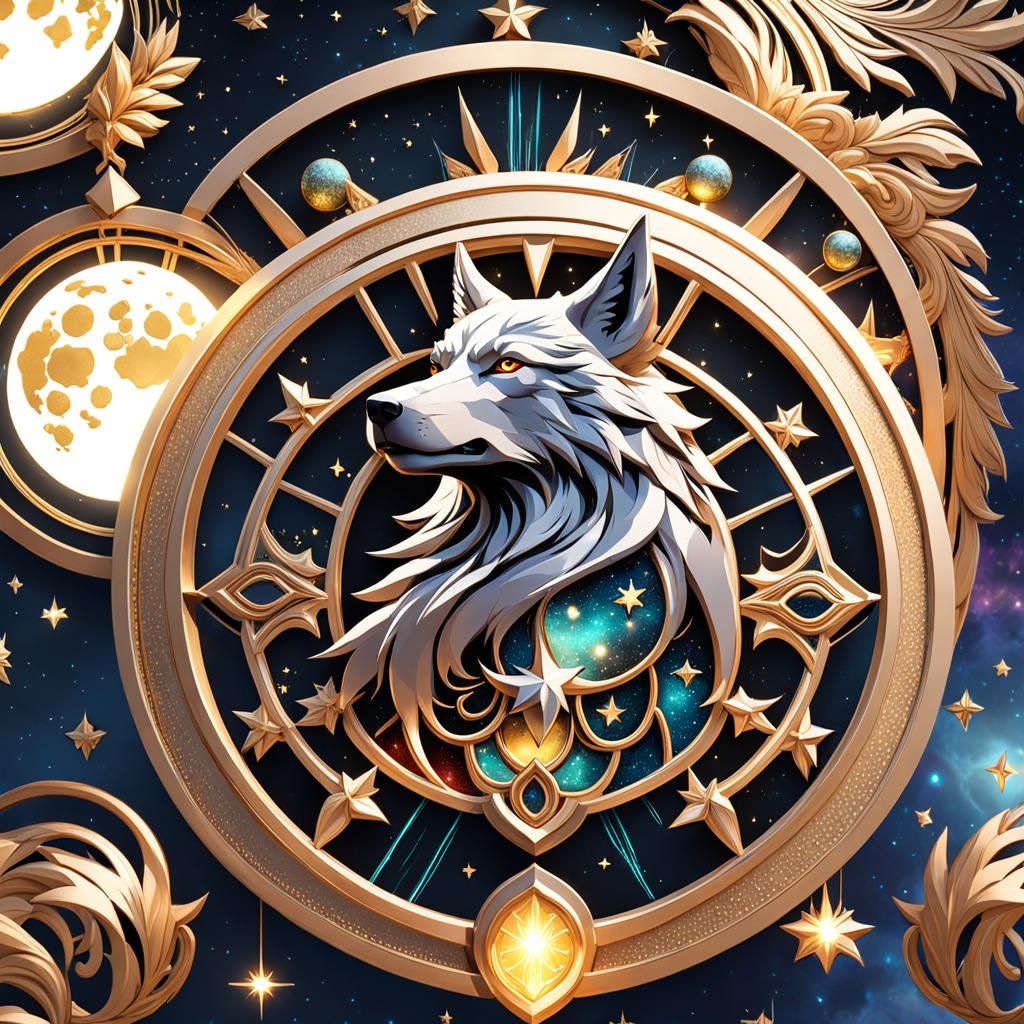 Fantasy Wolf Portrait under Starry Night Sky