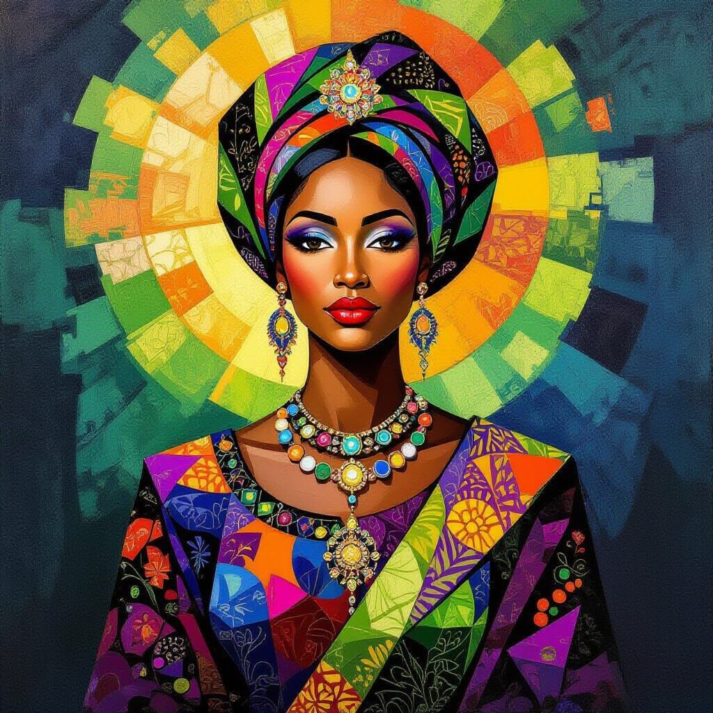 Regal Queen of Okra in Vibrant Abstract Style