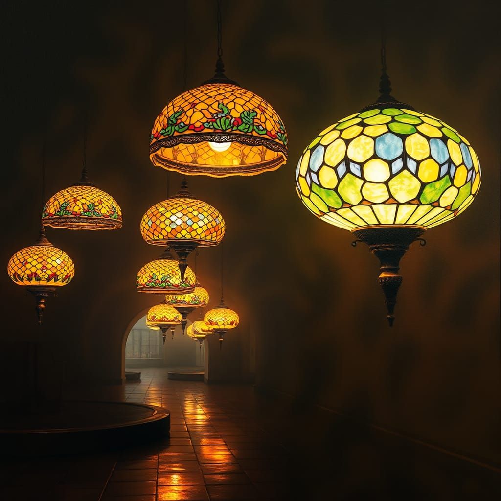 Surreal Floating Tiffany Lamps in HDR