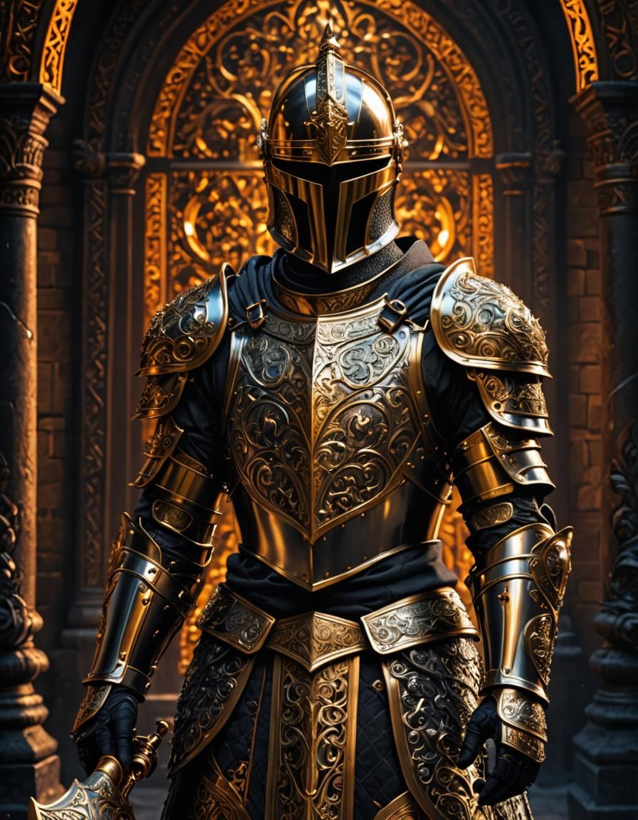 Holy Knight in Ebony and Gold Armor