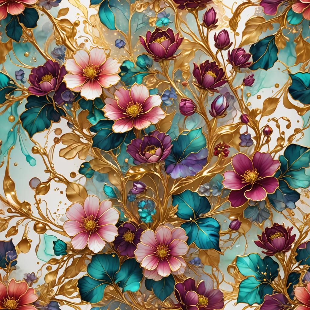 Alcohol Ink Flowers with Gold Accents: 3D Anime Art