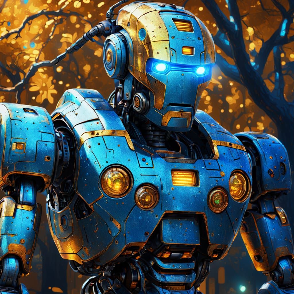 Futuristic Robot Under Tree in Dreamlike Digital Painting