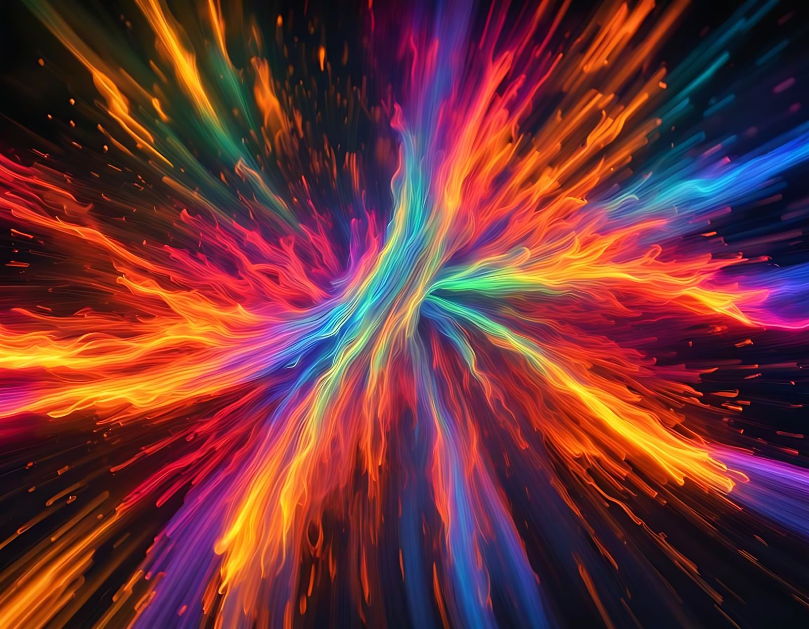 Vibrant Rainbow Fire Dance in Neon Colors
