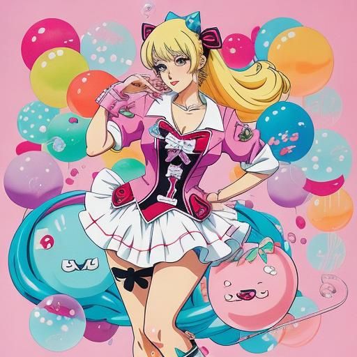Cartoon Pin-Up Girl with Bubble Gum: Anime Style
