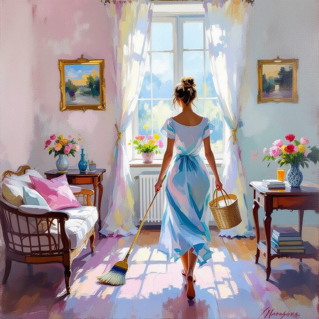 Radiant Impressionistic House Cleaning Painting