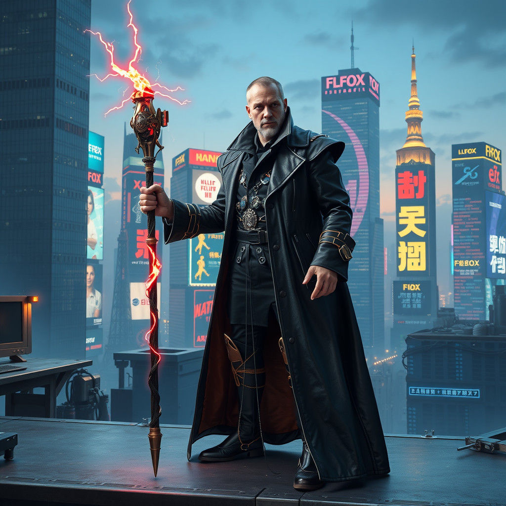 Magician Tarot Card in Cyberpunk Style