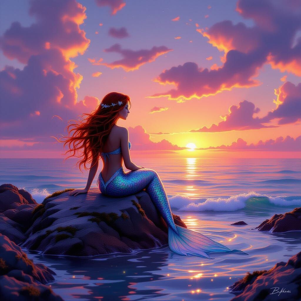 Mermaid Sunset Fantasy Art