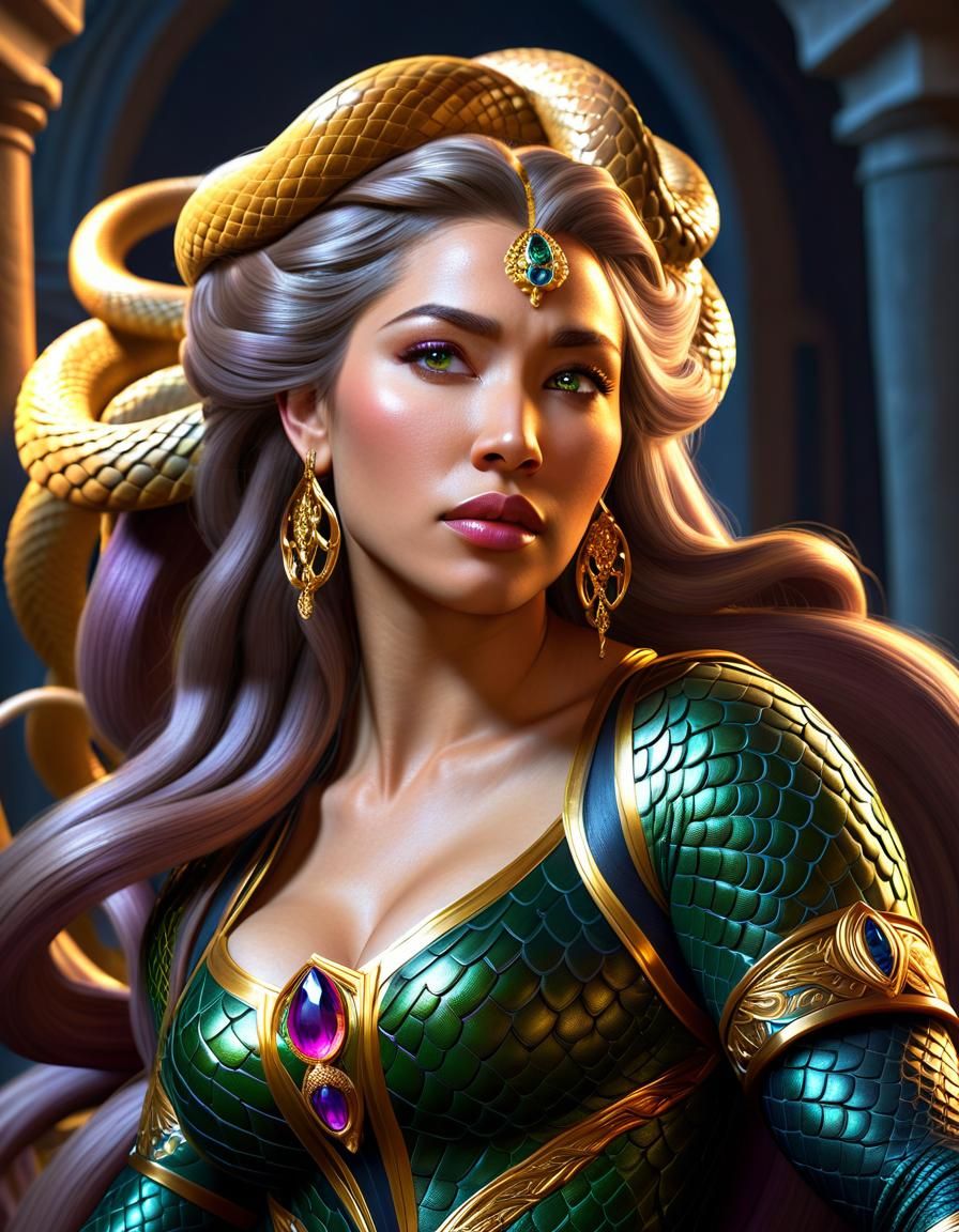 Rapunzel Medusa Portrait with Intricate Details