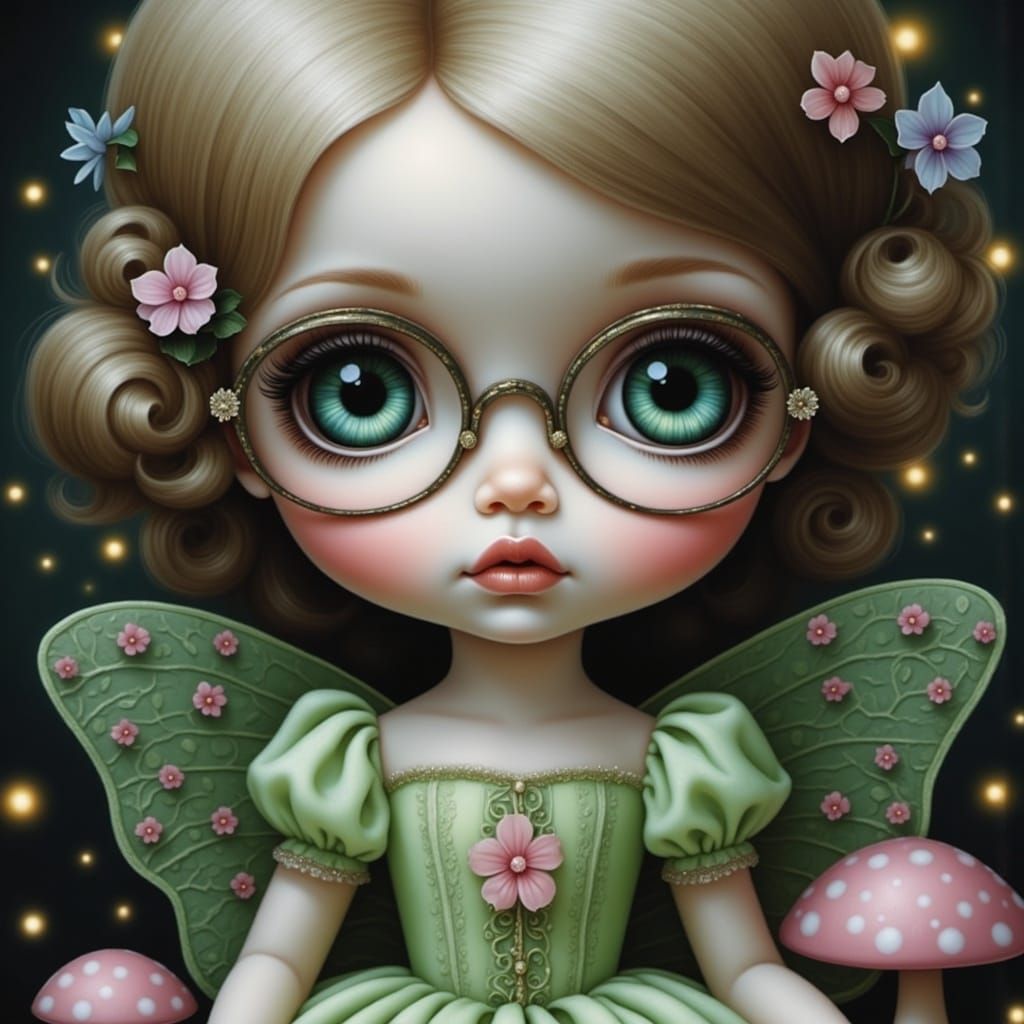 Whimsical Fairy Doll with Big Eyes and Glasses