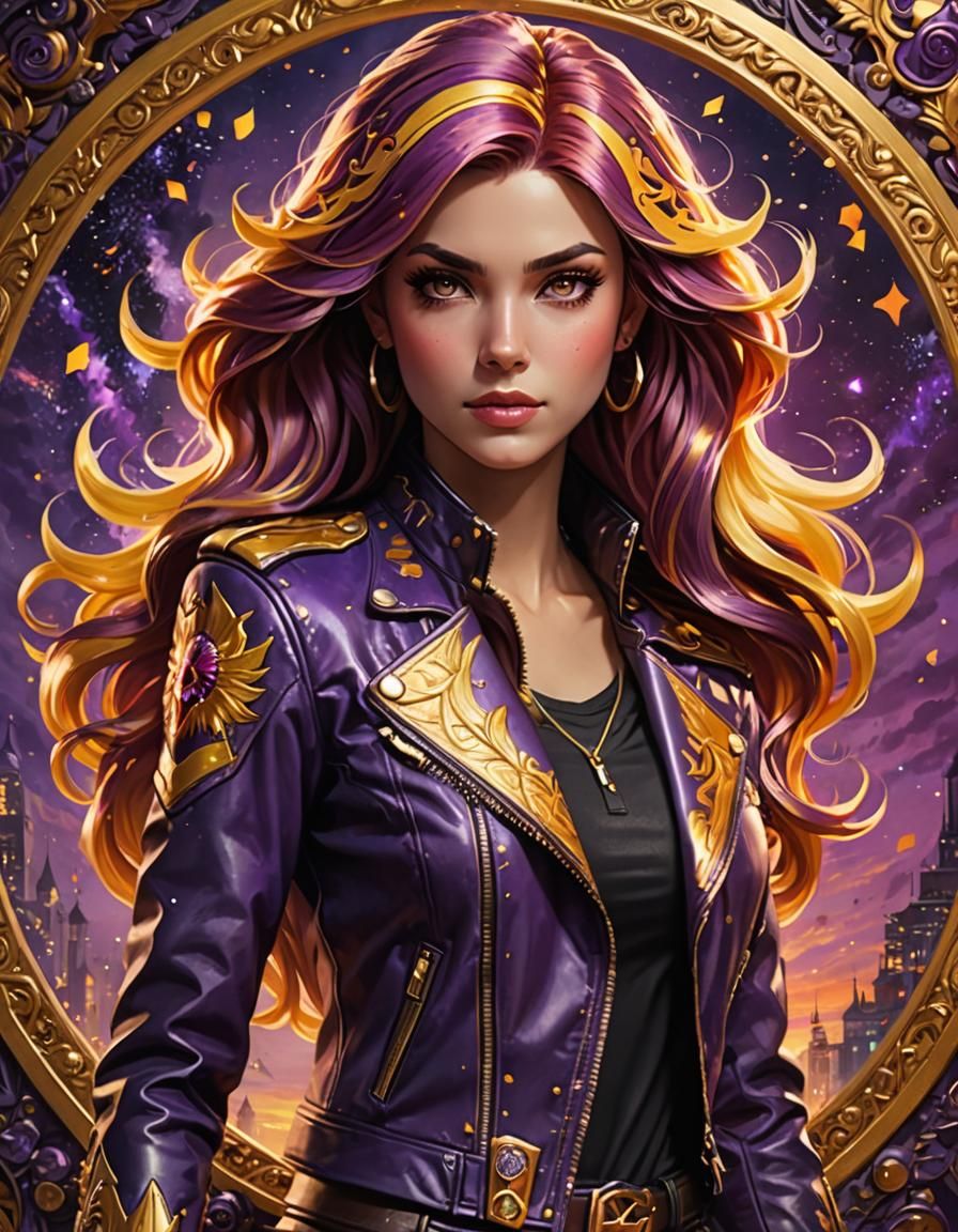 Maximalist Artwork: Sunset Shimmer in Purple and Gold