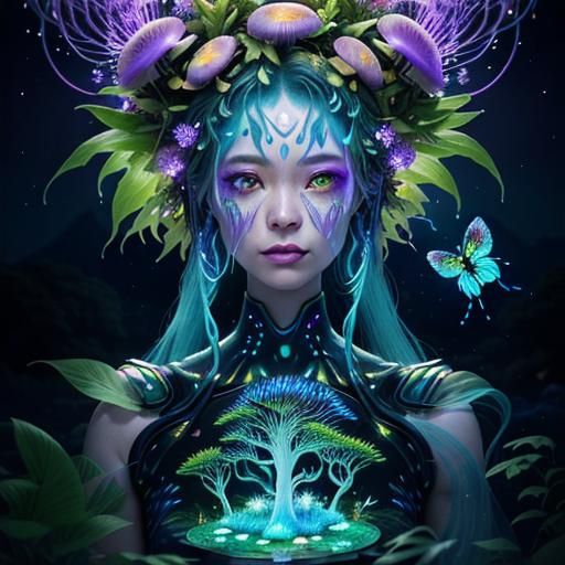 Biopunk Cyborg Fox Goddesses in Neon Laboratory