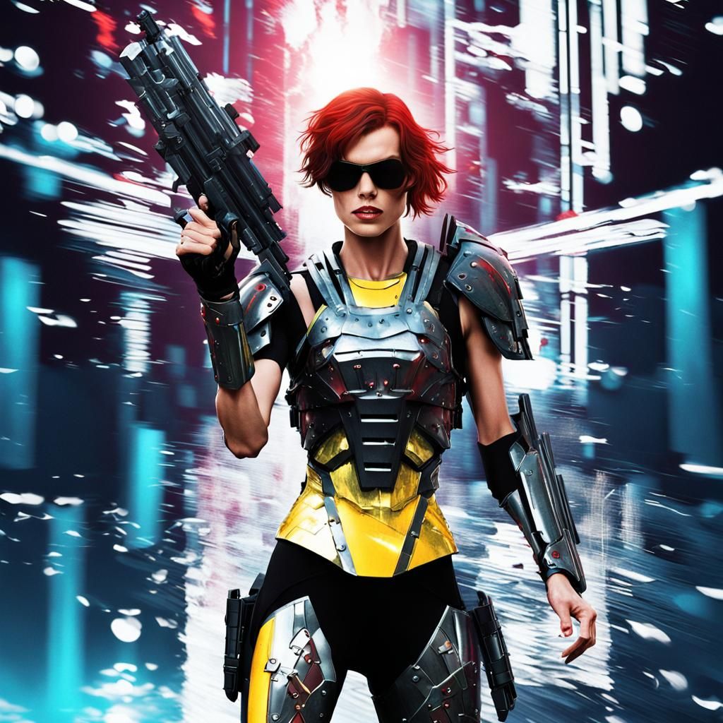 Cyberpunk Razorgirl in Titanium Armor