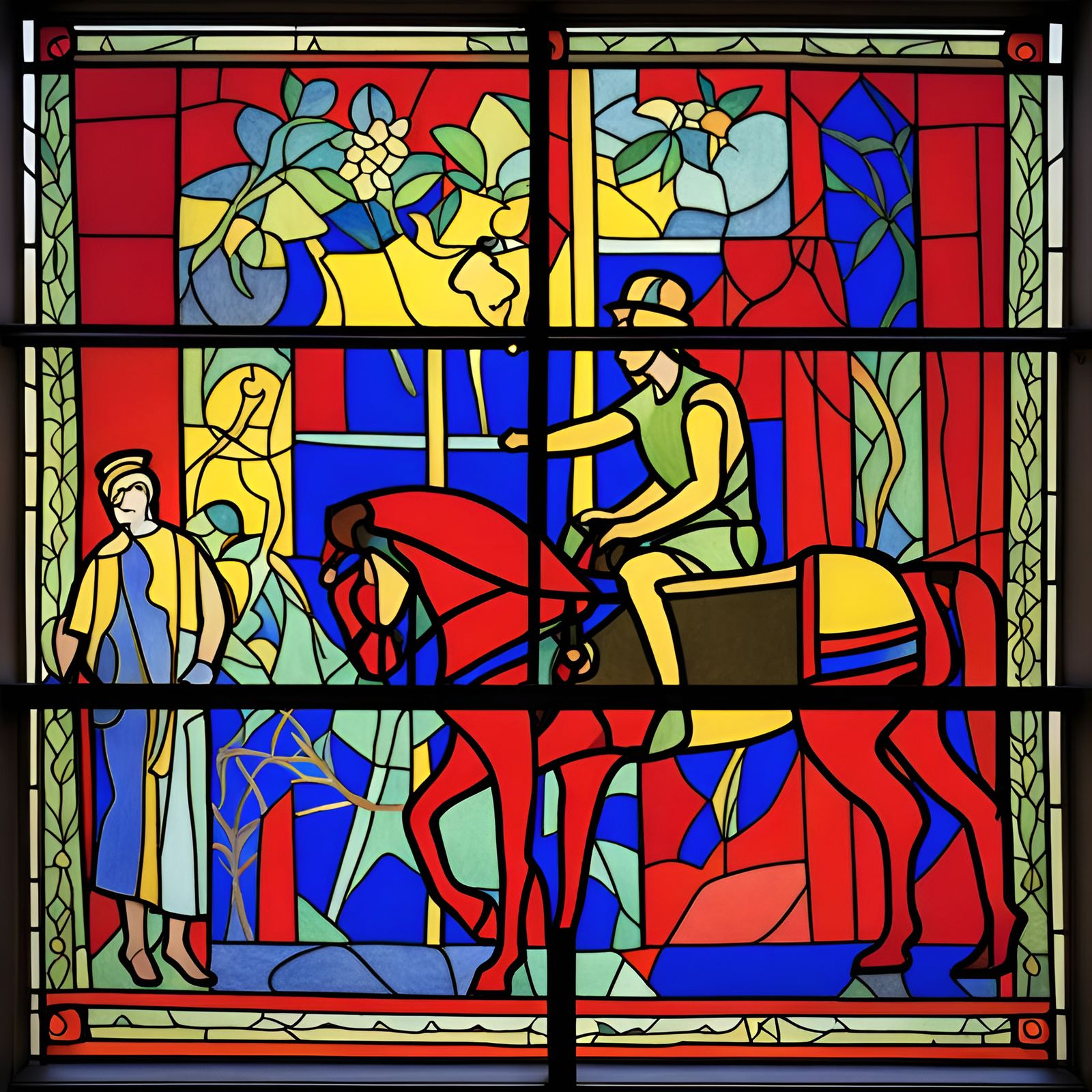 Roman Chariot in Stained Glass, Henri Matisse Style