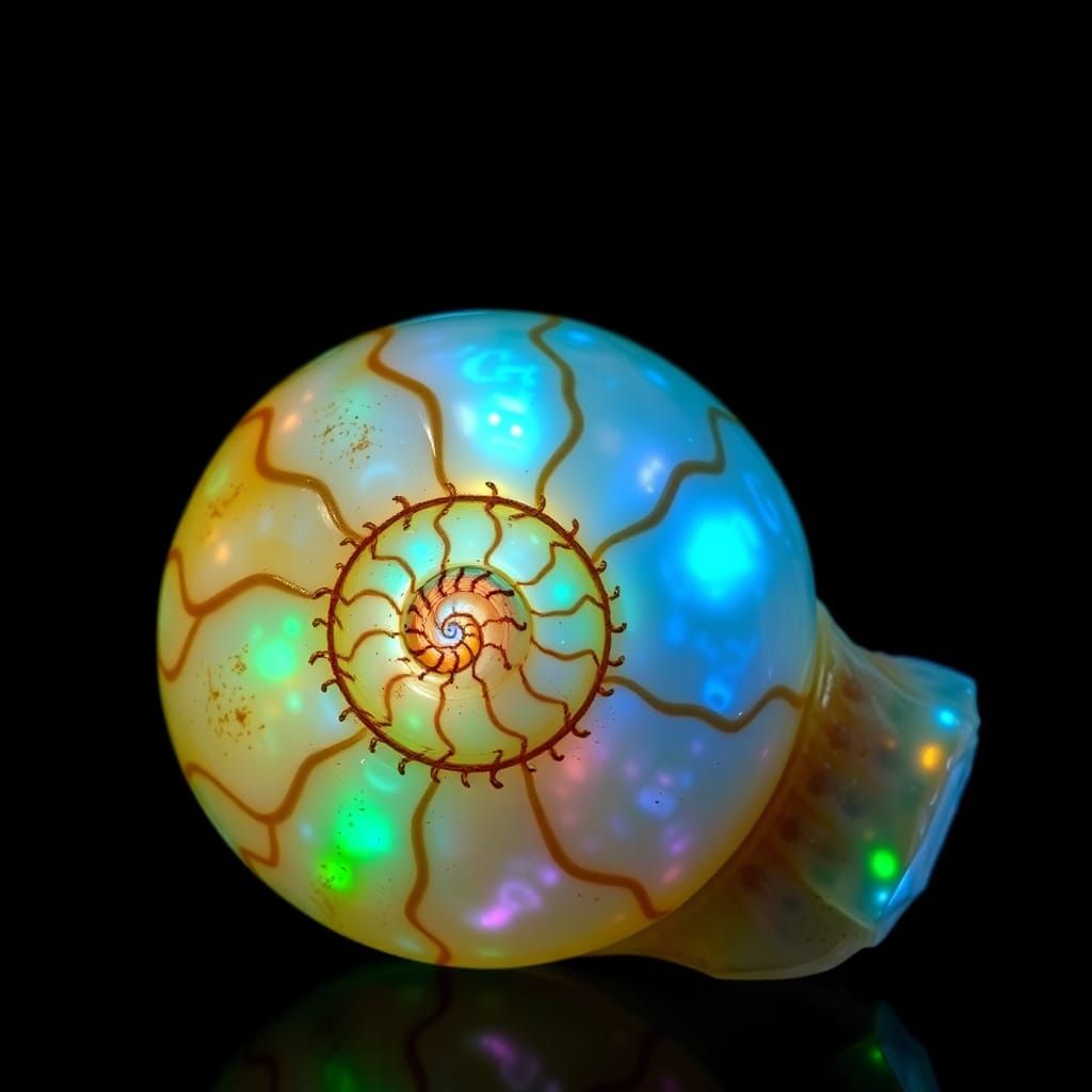 Opaline Ammonite Gemstone Snail with Bioluminescent Fauna