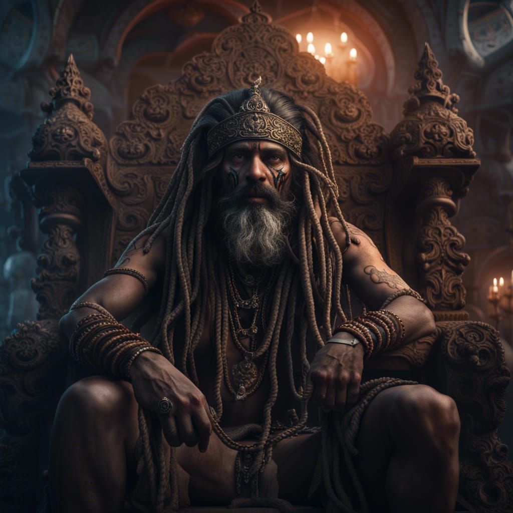 Aghori Sadhu on Skull Throne: Digital Matte Painting