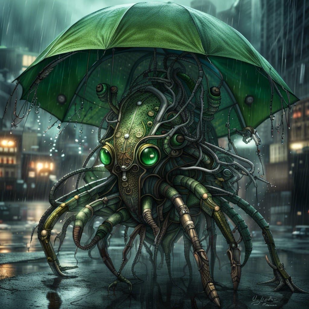 Ornate Biomechanical Creature in Futuristic City