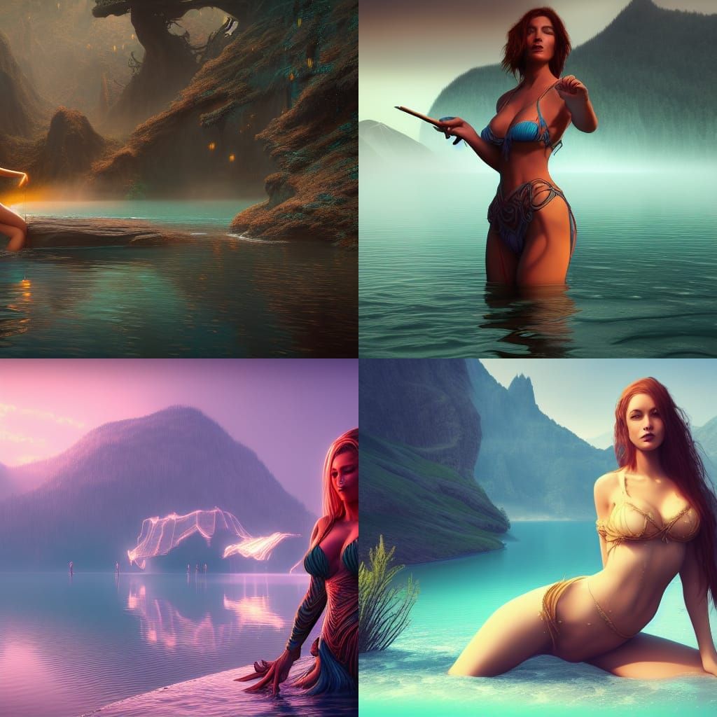 Woman in Lake: Detailed Matte Painting