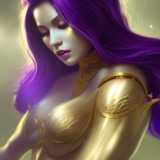 Woman with Purple and Gold Gem Crystal