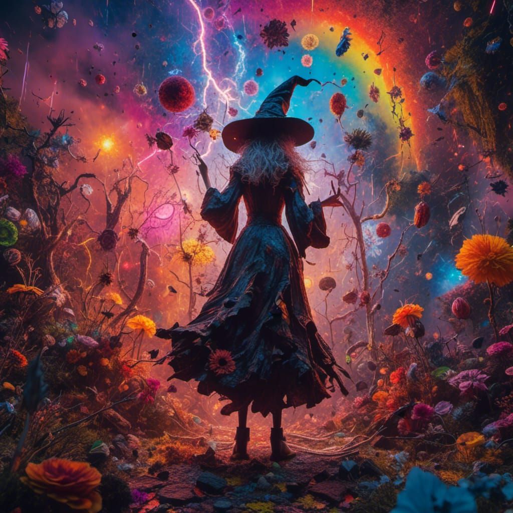 Enchanted Witch in Maximalist Forest, Ethereal Art