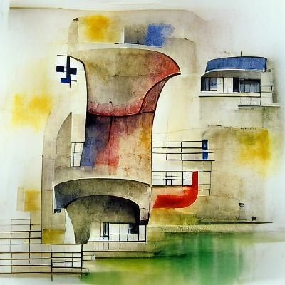Baroque Le Corbusier Architectural Watercolor Rendering